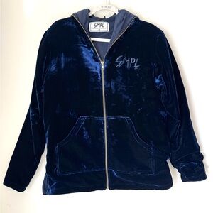 SMPL Sample Industries men’s blue velvet zip hoodie